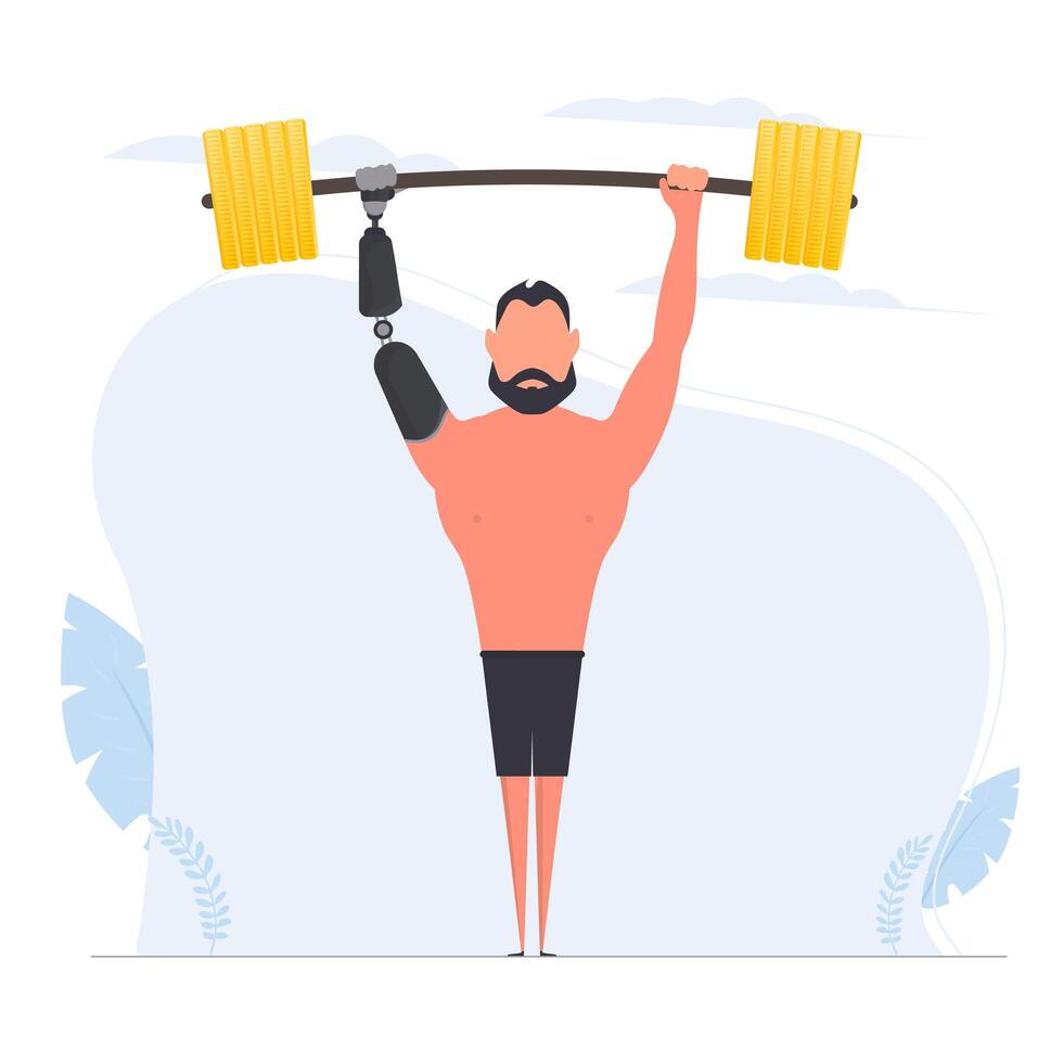 A man with a prosthetic arm lifting a barbell vector