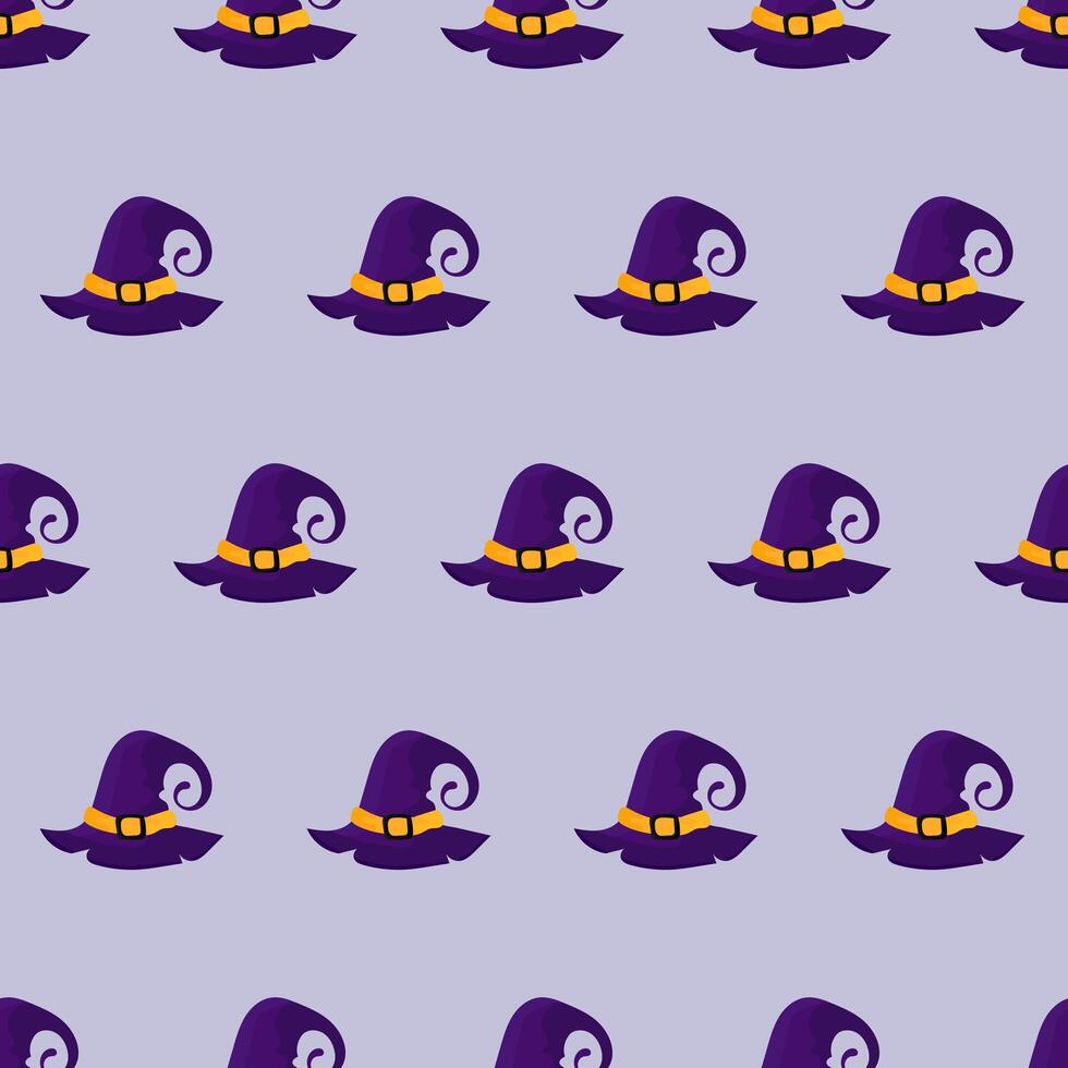 A pattern with purple and yellow witches hats vector