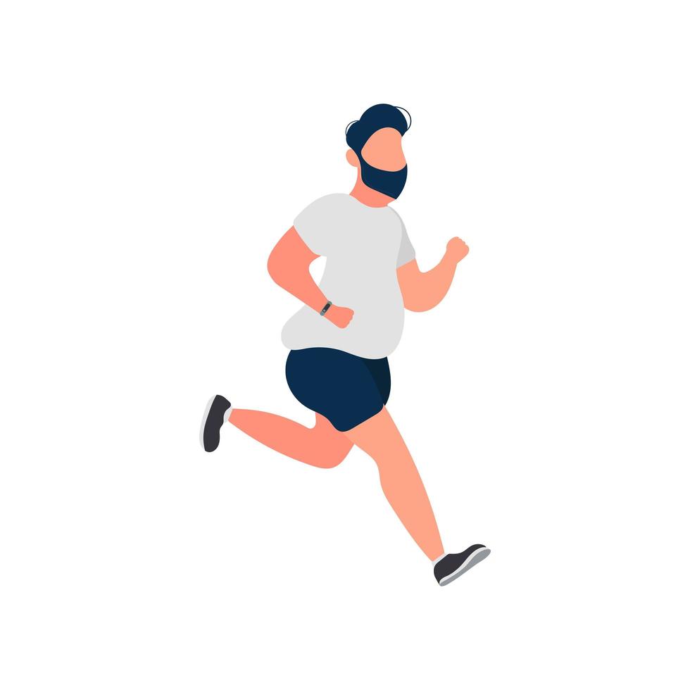 Fat man is running. Running fat guy. The concept of weight loss and a healthy lifestyle. Isolated. Vector