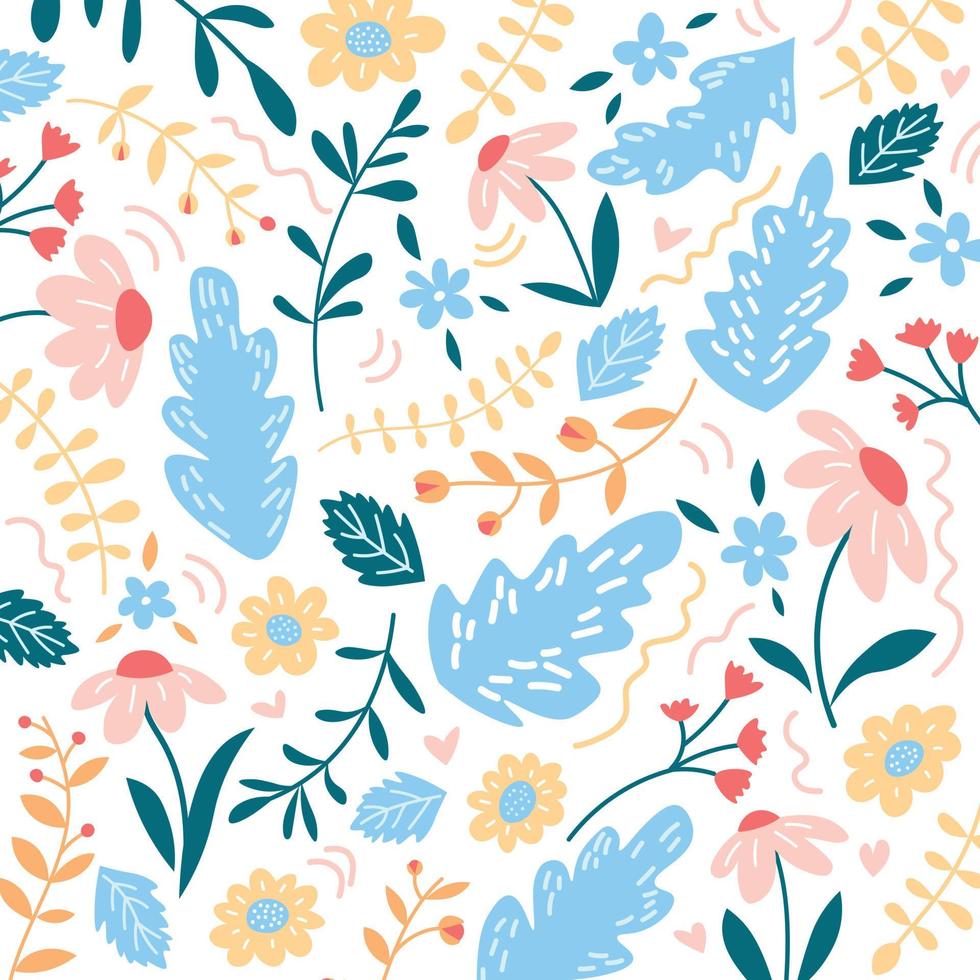 Decorative Spring Pattern with Flowers and Leaves vector