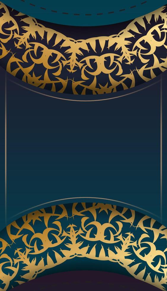 A blue and gold background with a gold pattern vector