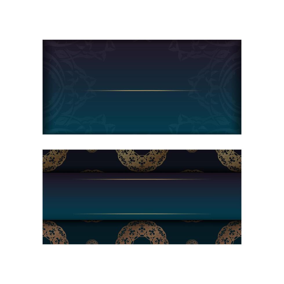 Blue gradient flyer template with vintage gold pattern for your brand. vector