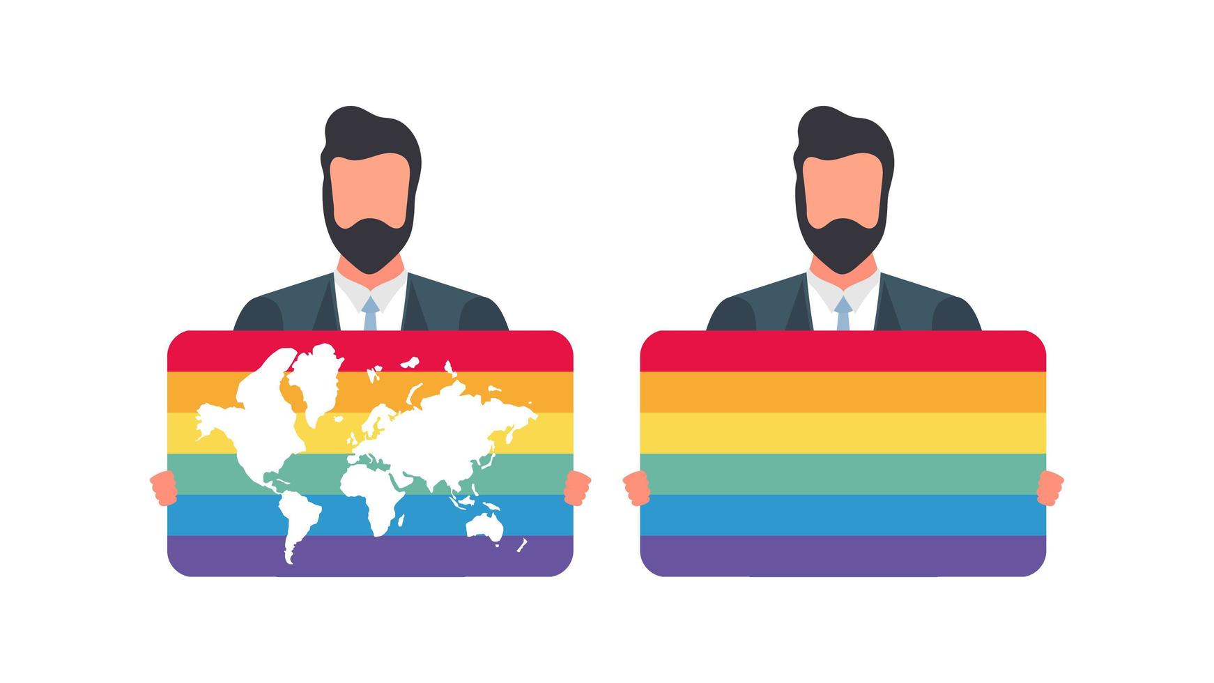A man holding an LGBT flag. The guy is holding a banner with LGBT color. Vector. vector