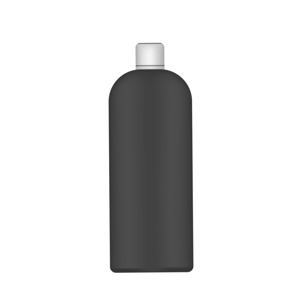 Black plastic bottle with a white cap. Realistic bottle. Good for shampoo or shower gel. Isolated. Vector. vector