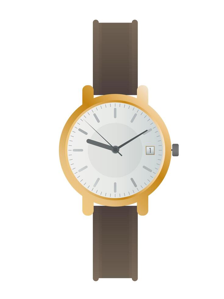 reloj de pulsera con esfera blanca y correa marrón. reloj de pulsera de estilo plano. aislado. vector. vector