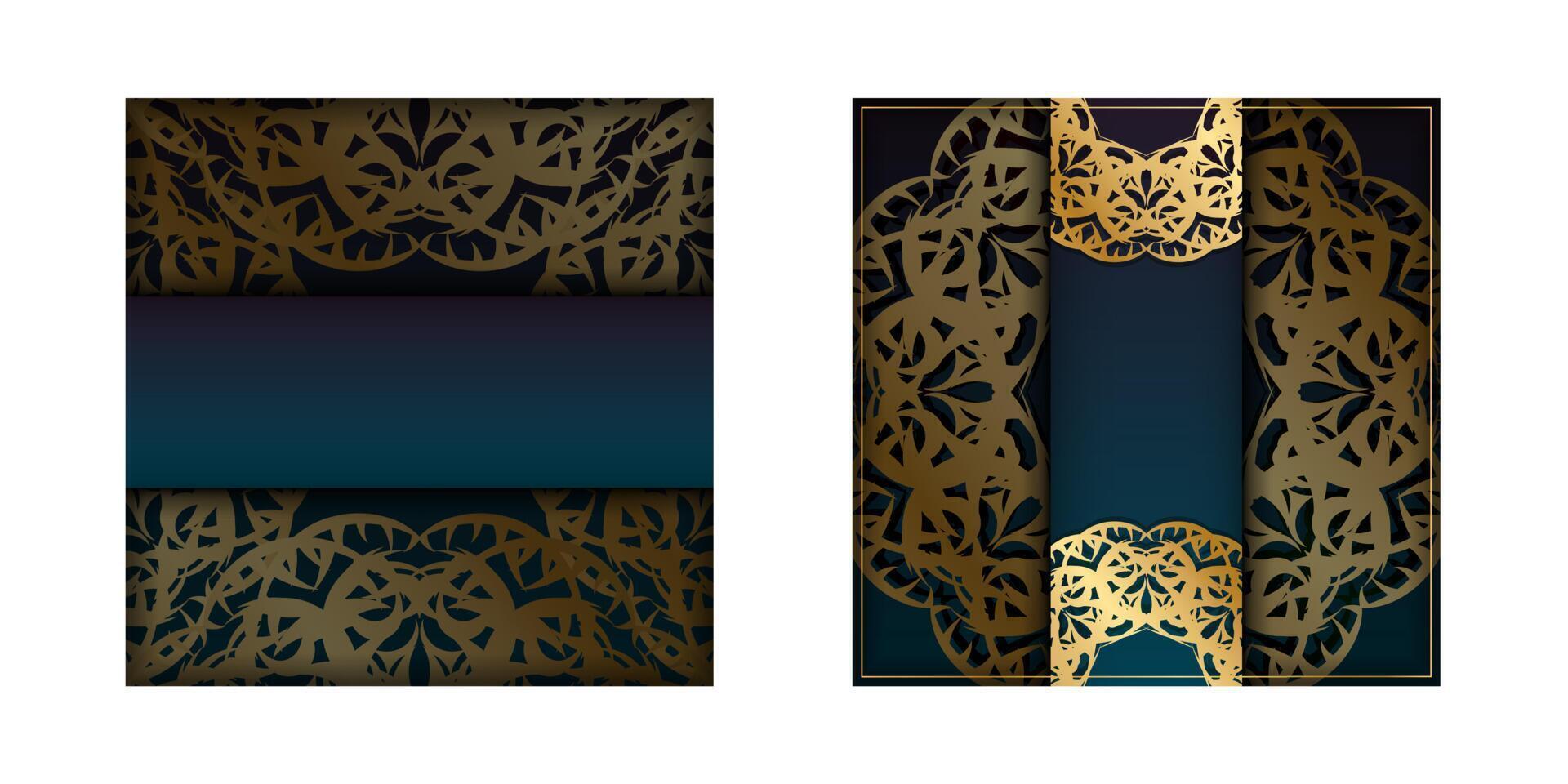 Brochure template with gradient blue color with Indian gold pattern for your design. vector