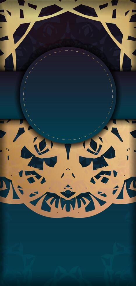 Gradient blue gradient flyer template with vintage gold pattern ready to print. vector