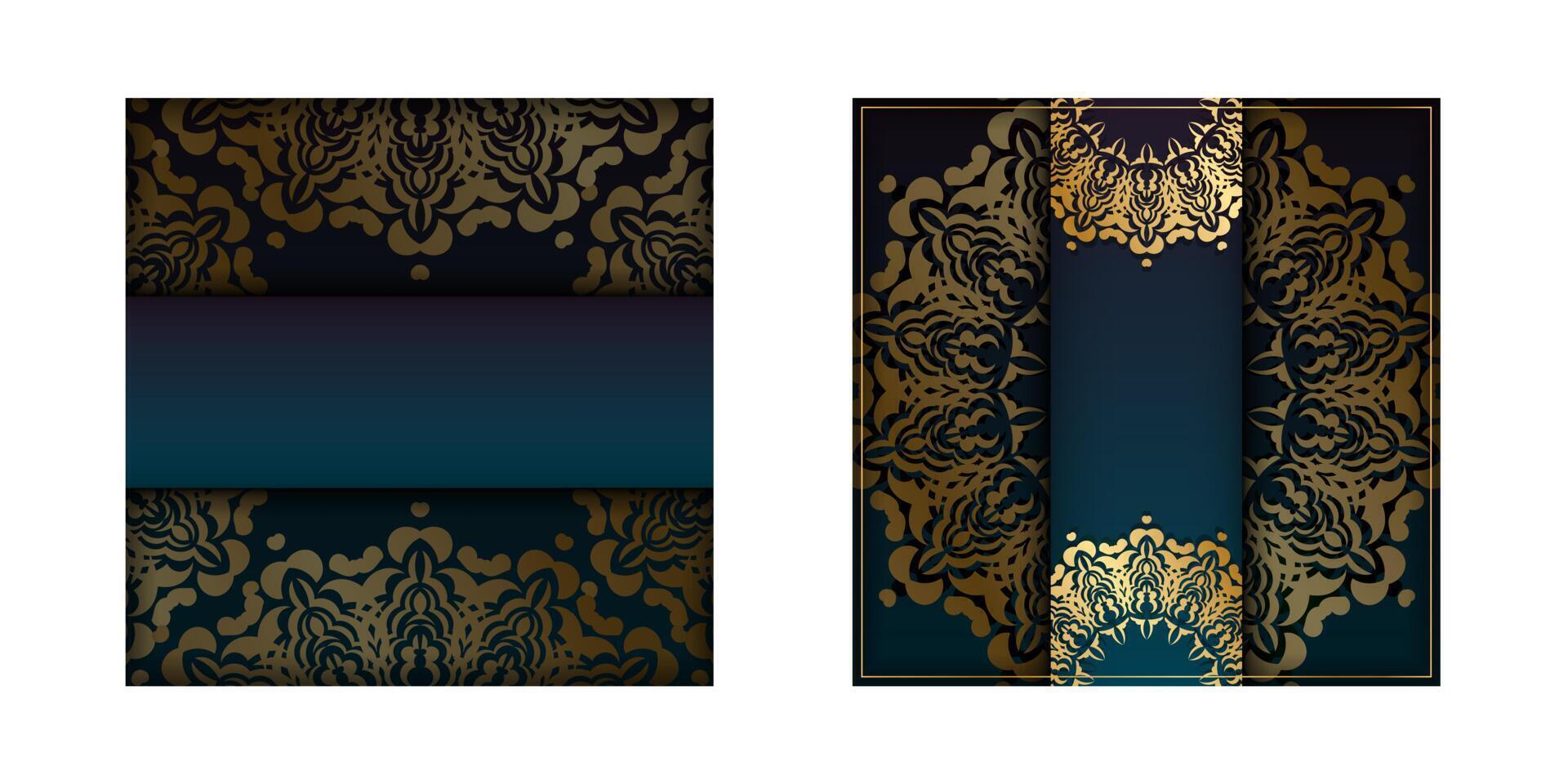 Gradient Blue Gradient Brochure Template with Vintage Gold Ornament typography-ready. vector