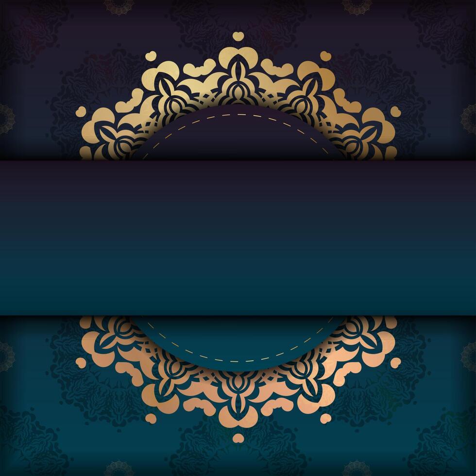 Greeting card template with gradient blue color with Greek gold pattern for your congratulations. vector