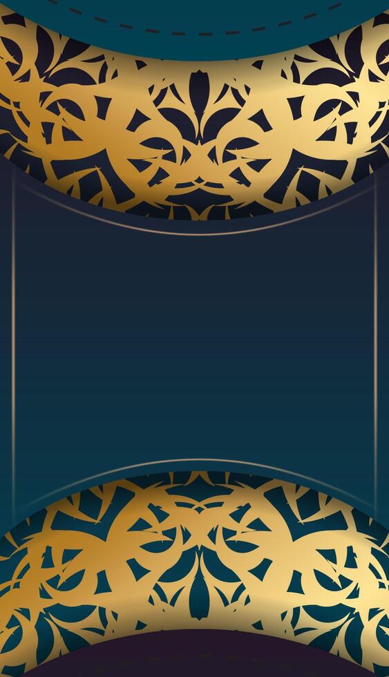 Blue gradient banner with abstract gold ornament and place under your text vector