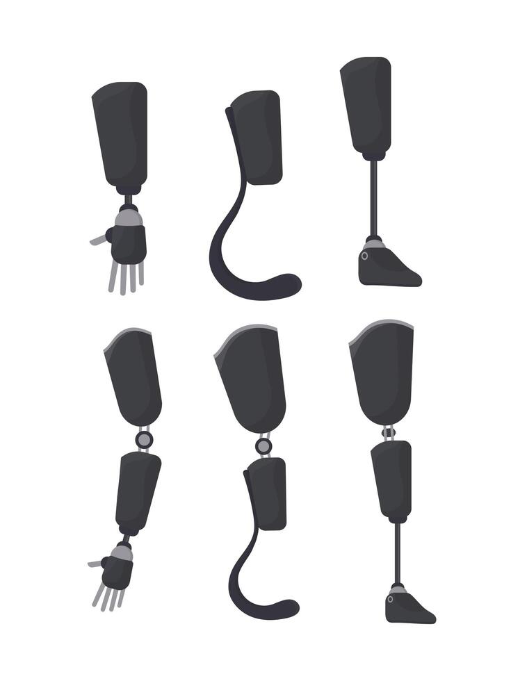 A set of prostheses for people. Hand and leg prosthesis in flat style. Vector. vector