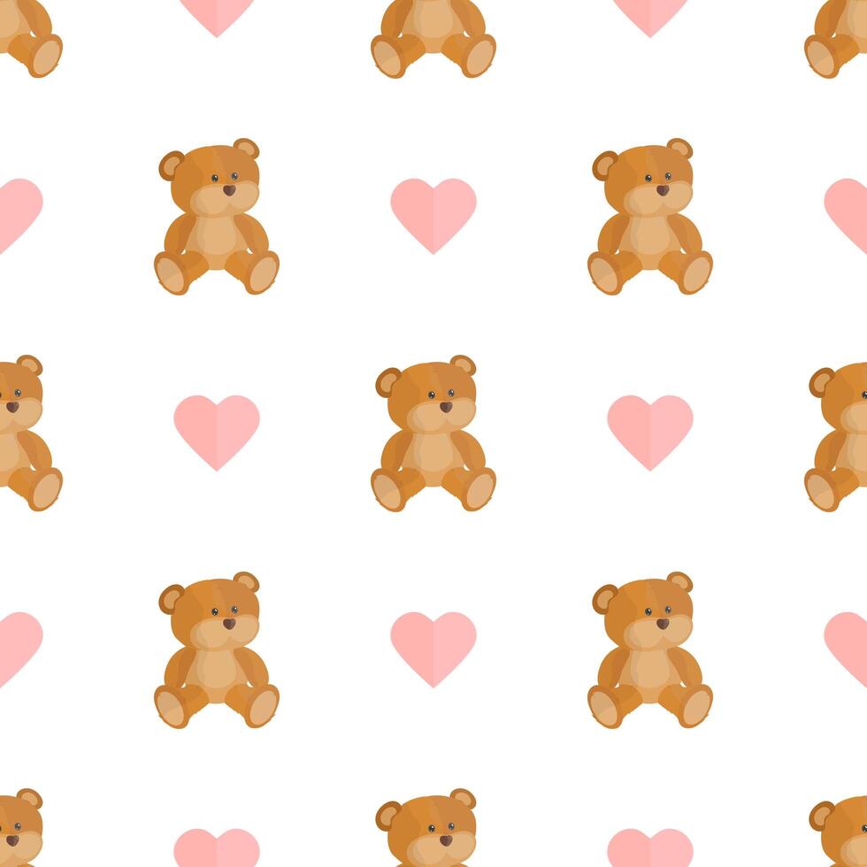 Seamless pattern with teddy bear and hearts. Festive pattern. Suitable for postcards, backgrounds, books and posters. illustration. vector