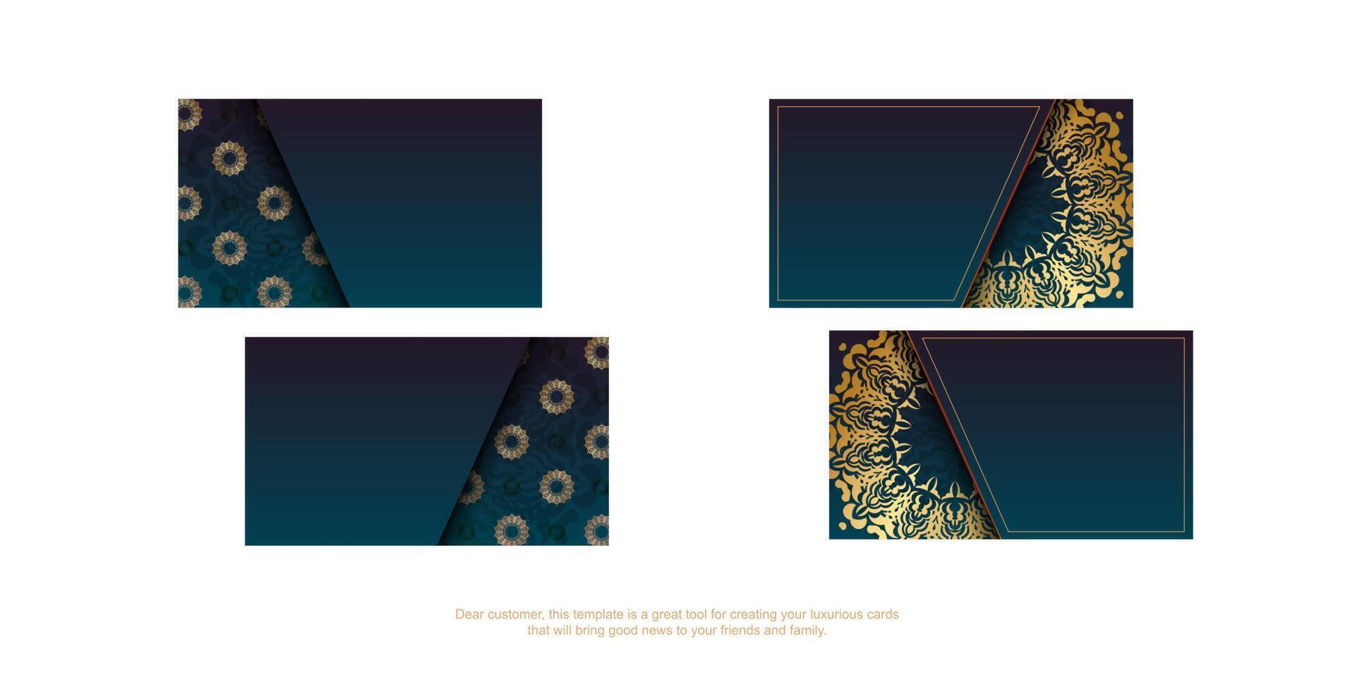 Four square cards with gold and blue designs vector