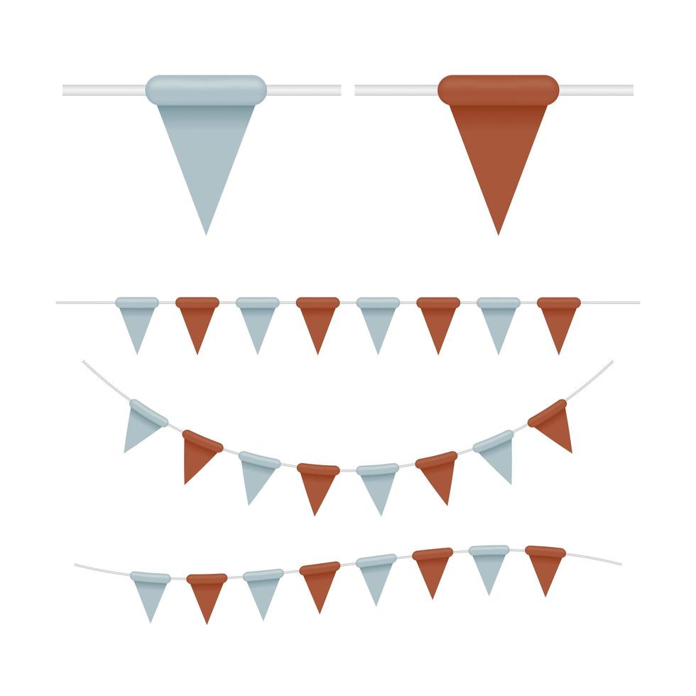 Carnival garland with flags. Decorative colorful pennants for birthday, festival and bright decoration. Realistic design. Vector , set.