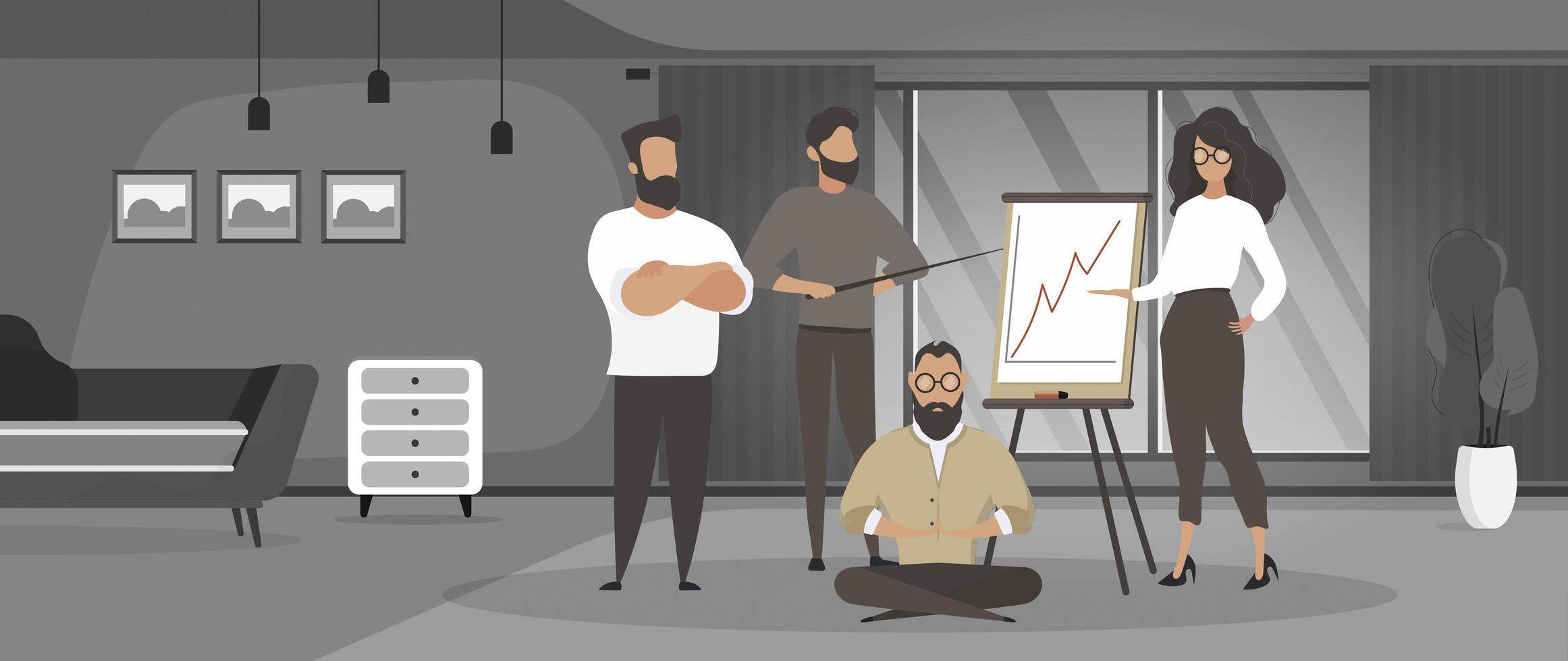 Banner with Business team. A group of people of diverse men and women are working towards the same goal. Report, profit growth. Vector illustration