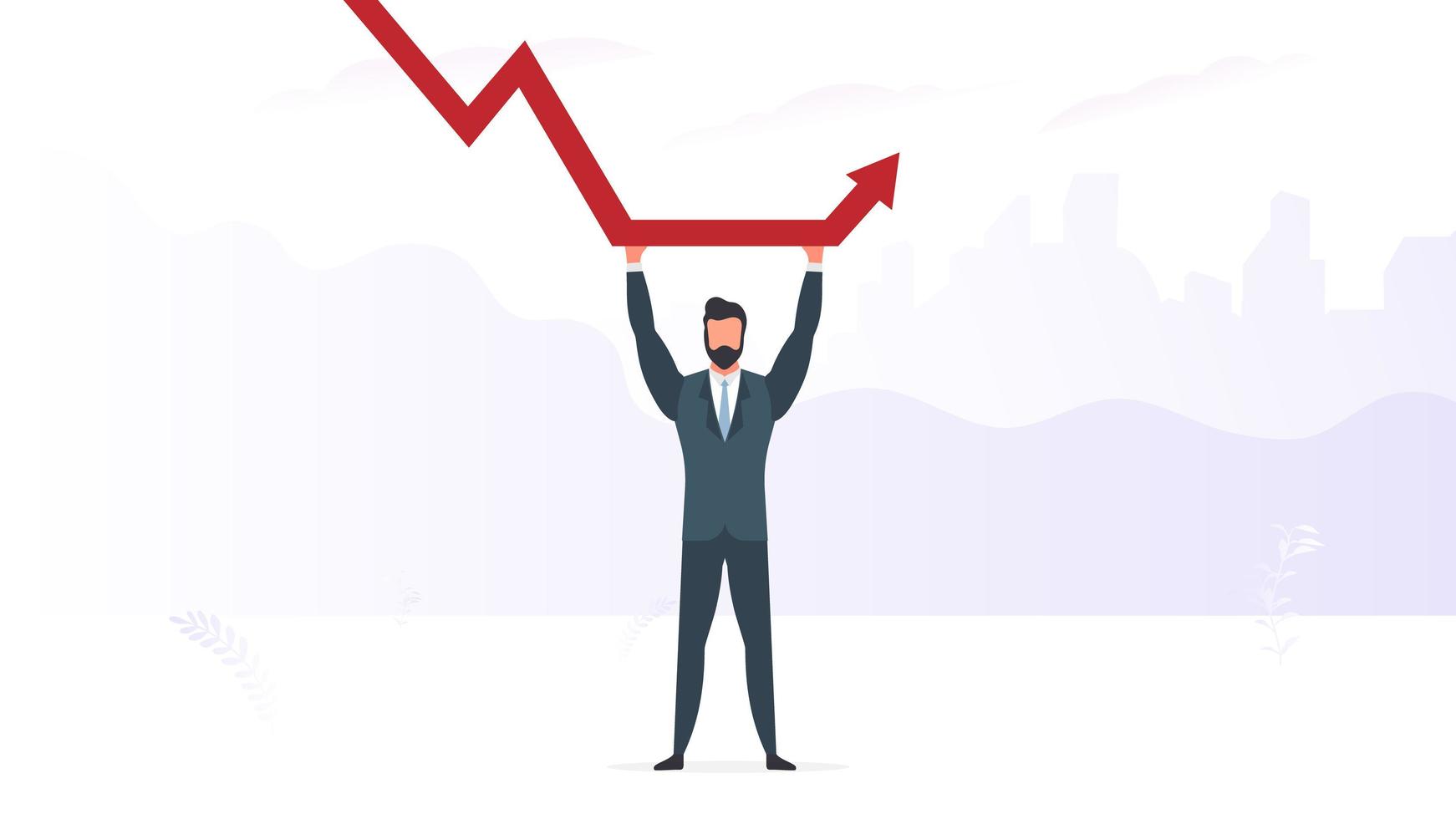 Businessman holds a falling chart. The concept of saving a business from default, inflation and falling stocks. Vector. vector