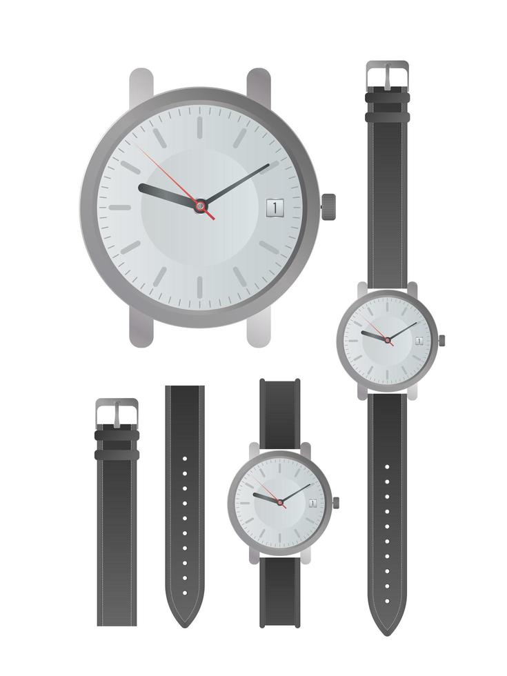 Correa negra para relojes de hombre. vector de correa de reloj de cuero.  aislado.