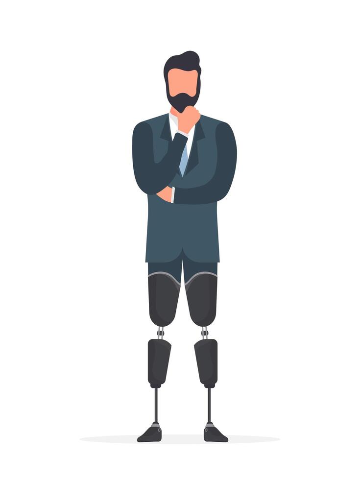 A man with prosthetic legs. A man with no legs. Isolated, . vector