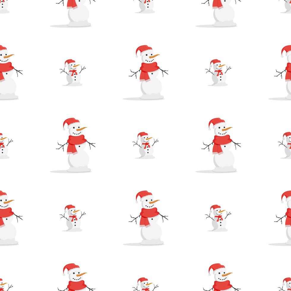 Seamless pattern with a snowman in a red hat and scarf. Suitable for postcards, books and posters. vector