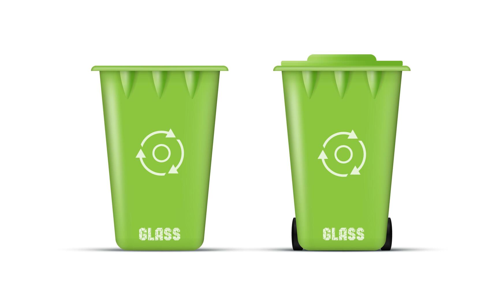 Waste bin with lid and wheels. Realistic green trash can. ECO concept. Vector. vector