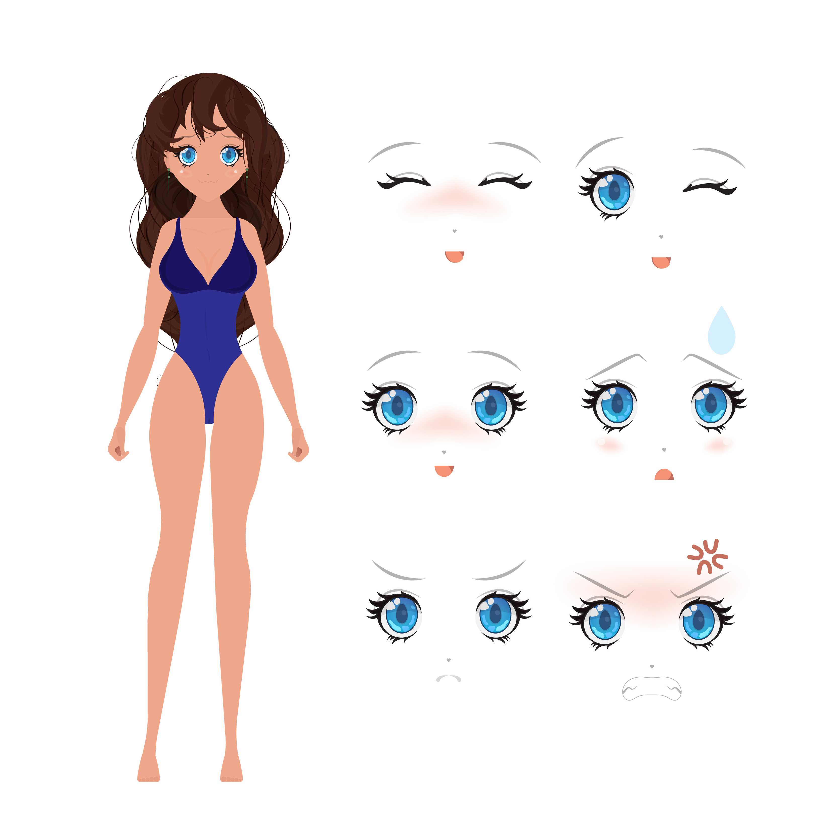 Girl in swimsuit. Anime woman in a beach suit. Emotion constructor. Isolated, cartoon style, vector illustration. 4868833 Vector Art at Vecteezy Girl in swimsuit. Anime woman in a beach suit. Emotion constructor. Isolated, cartoon style, vector illustration. 4868833 Vector Art at Vecteezy
