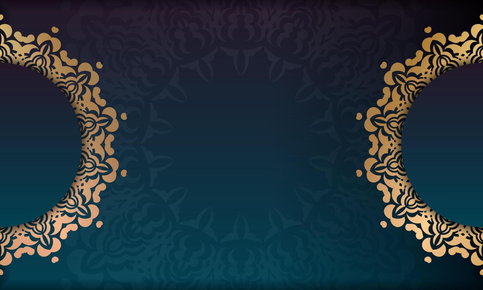 Gradient blue background with vintage gold pattern and place under your text vector