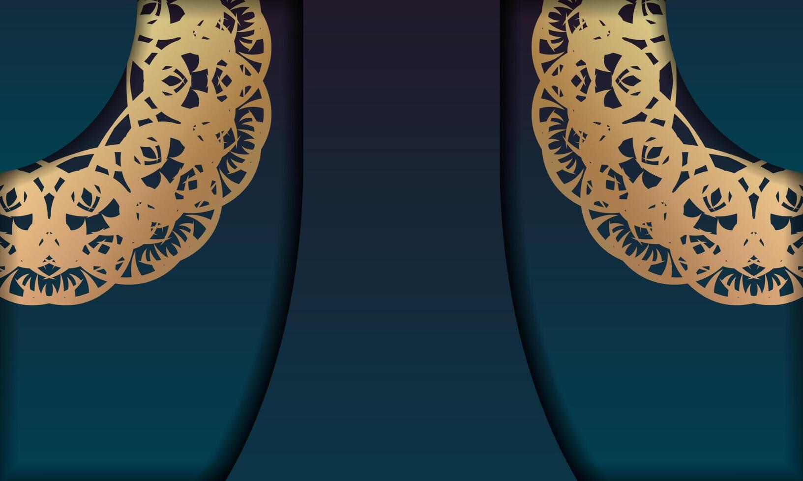Blue gradient banner with vintage gold pattern and space for your logo vector