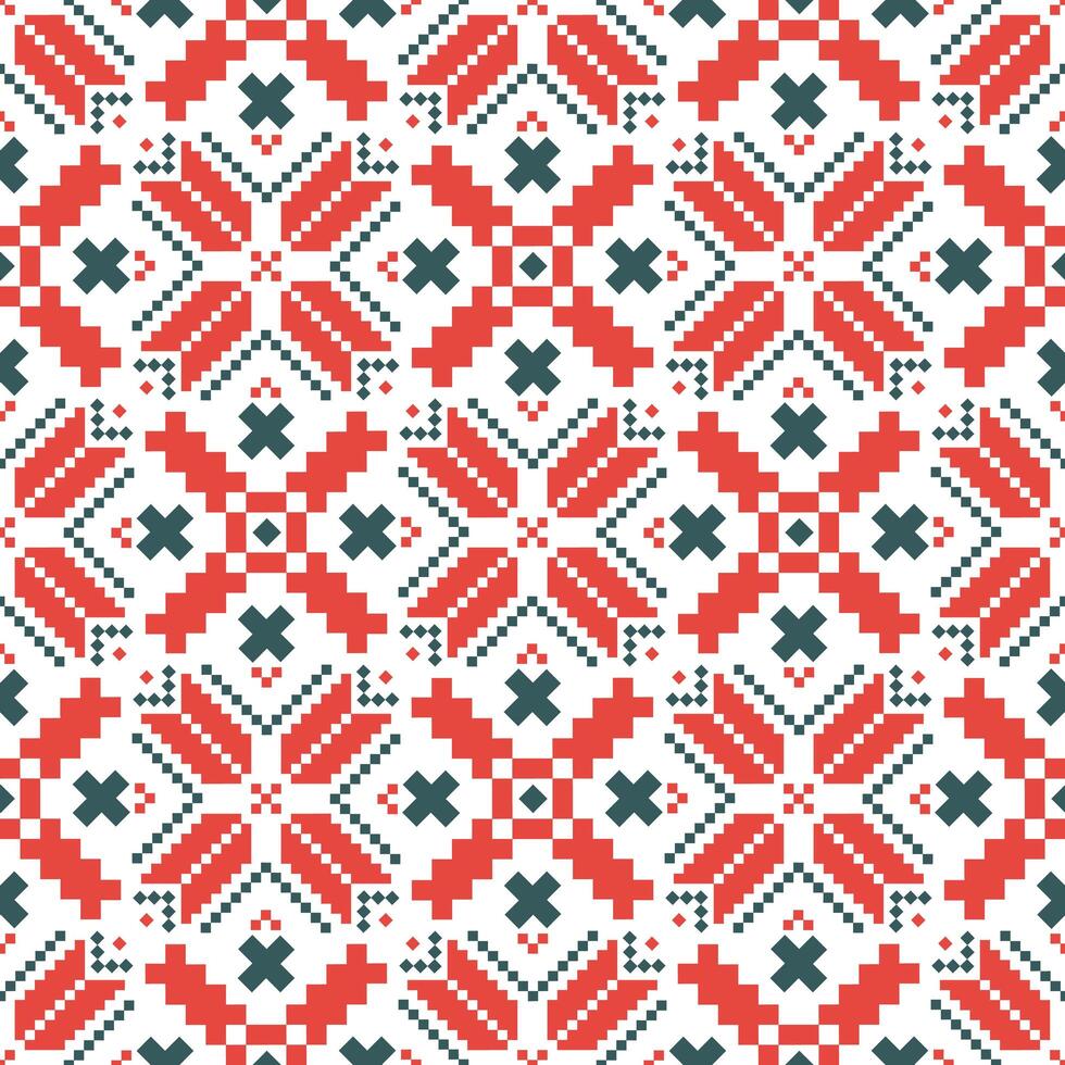 Slavic ornament from Eastern Europe, repetitive decoration in red and black. Ukrainian, Belarusian embroidery seamless pattern, cross-stitch ornament inpired by folk art - Vyshyvanka. vector