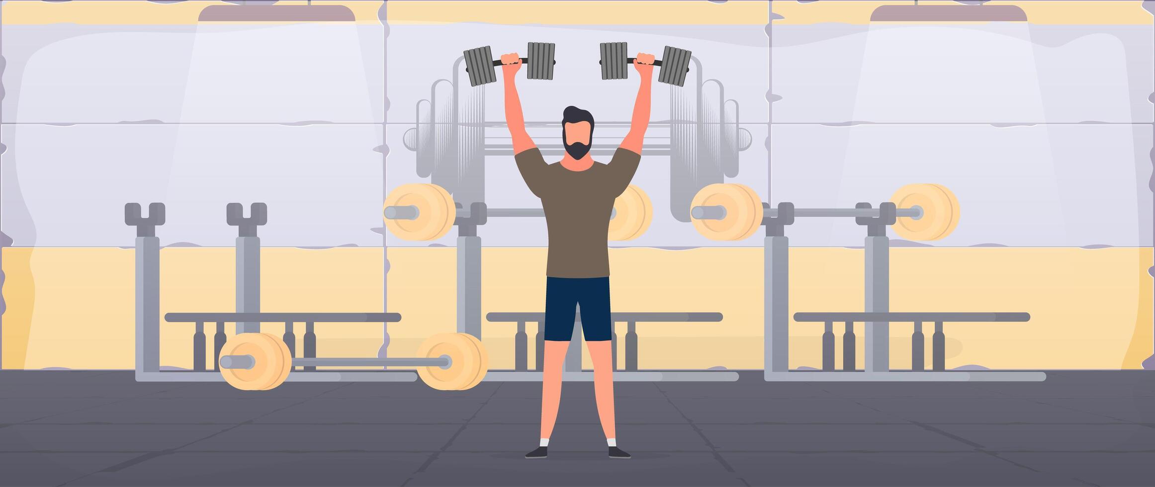A man is lifting weights in a gym vector