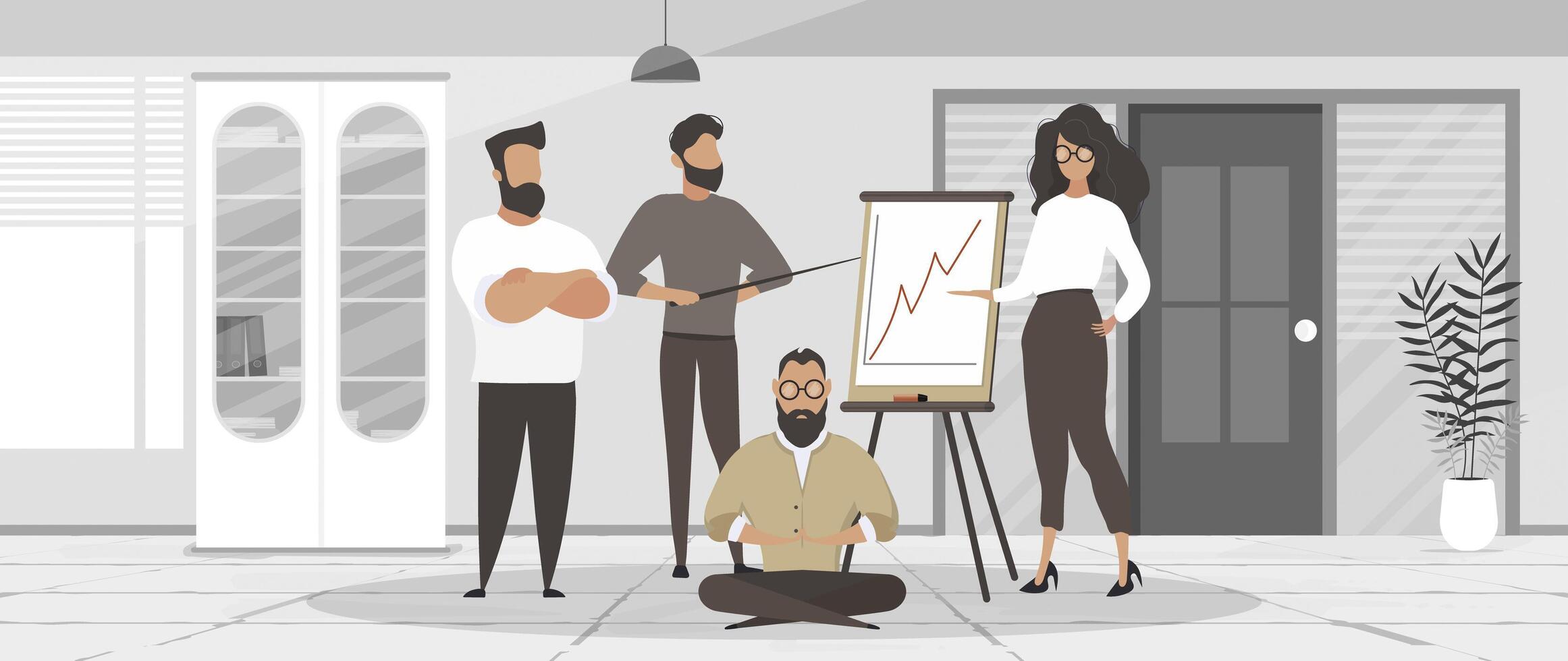 A group of people of diverse men and women are working towards the same goal. Banner with Business team. Report, profit growth. illustration vector