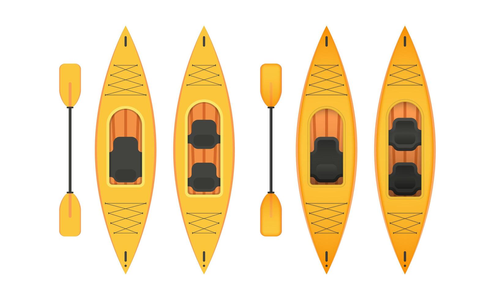 Set of yellow kayak with paddles. Flat and cartoon style. For kayaking and rowing design. Isolated. . vector