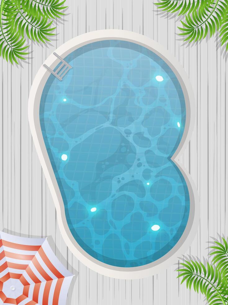 A swimming pool with a blue background and palm trees vector