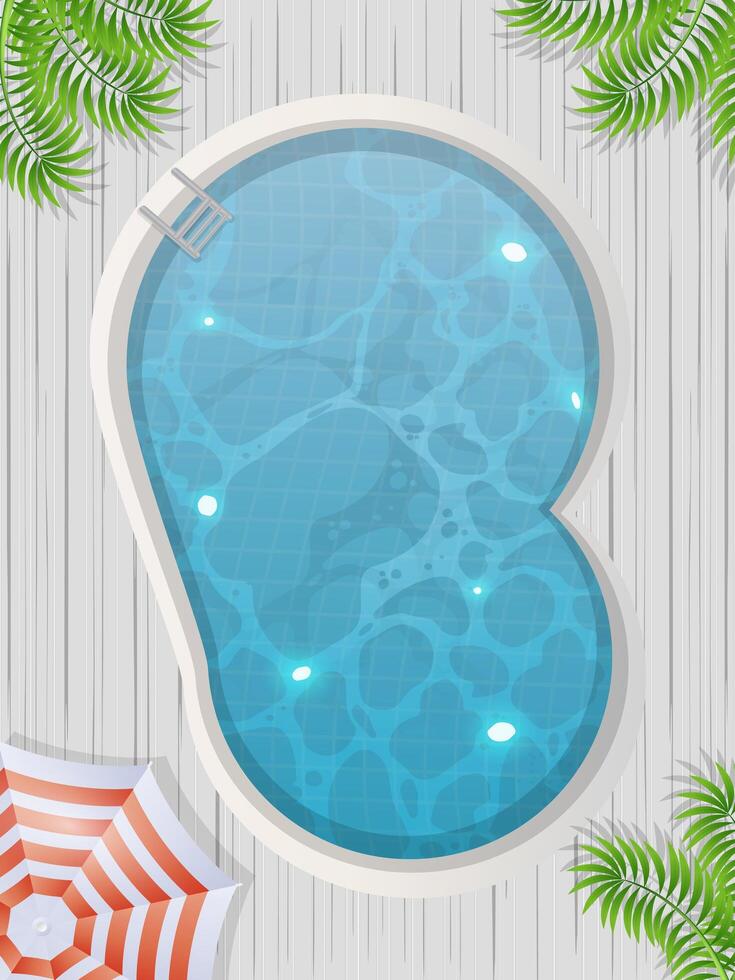 Round pool top view. Summer banner. Vector illustration.