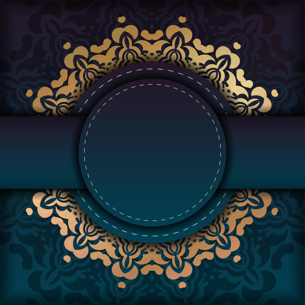 Greeting card template with gradient blue color with greek gold pattern for your design. vector