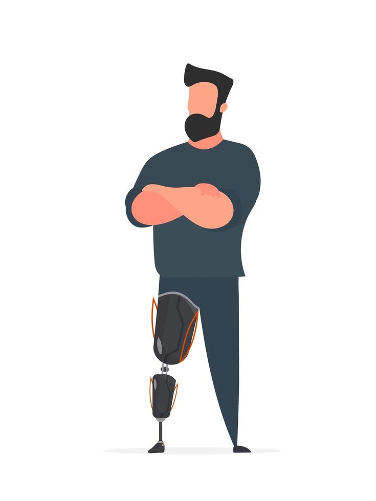 A man with a prosthetic leg standing with his arms crossed vector