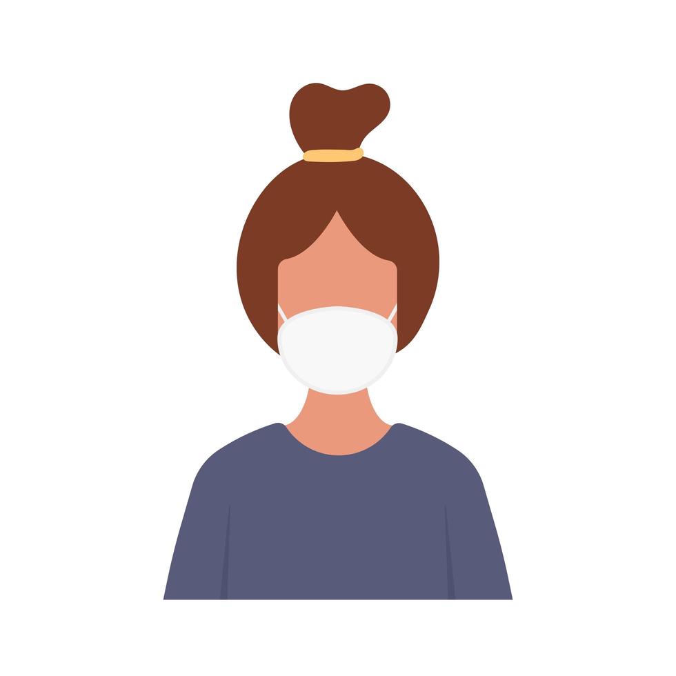 Wearing facial mask vector illustration in flat design. Woman wearing protective medical masks. Protection against viruses, bacteria, smog, urban air pollution, emissions of polluting gases. Vector.