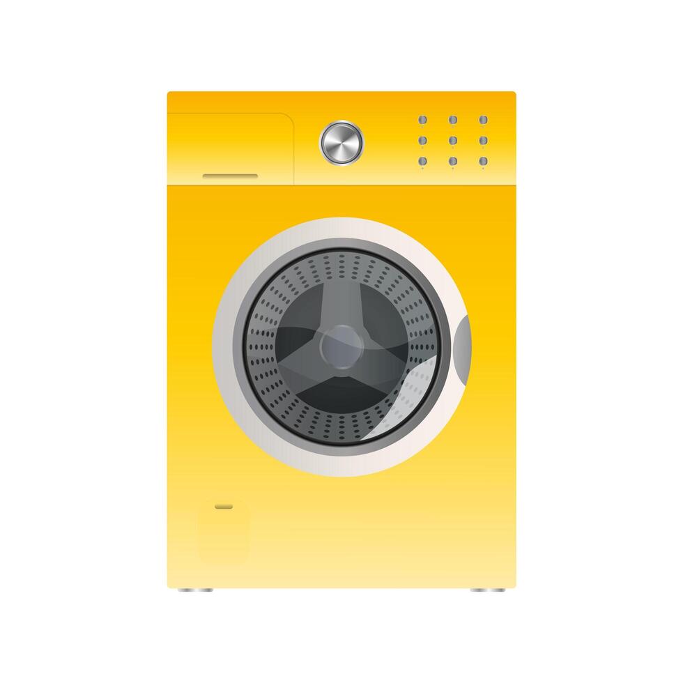 Yellow washing machine isolated on a white background. Realistic vector washing machine.