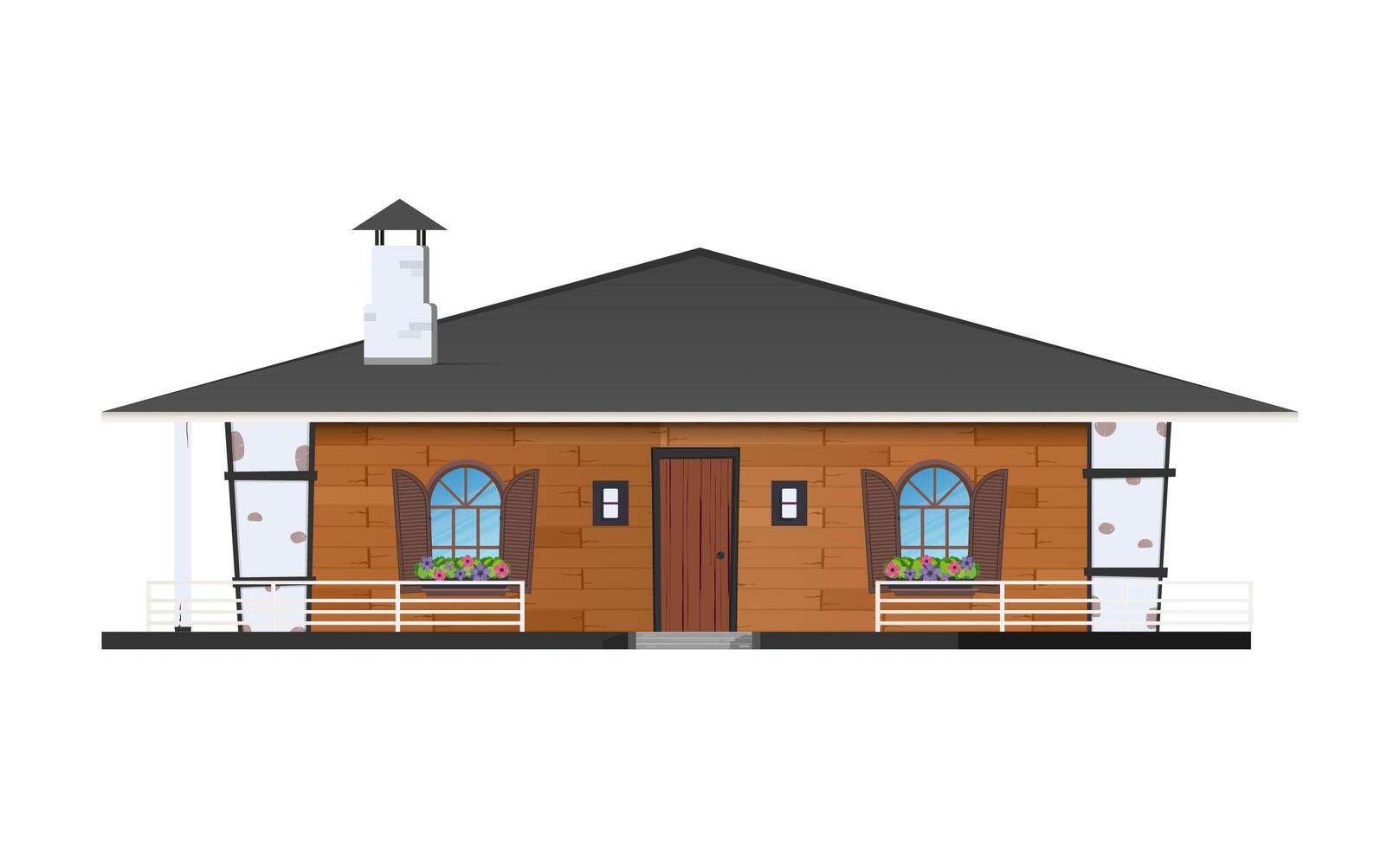 A small house with a chimney and a porch vector