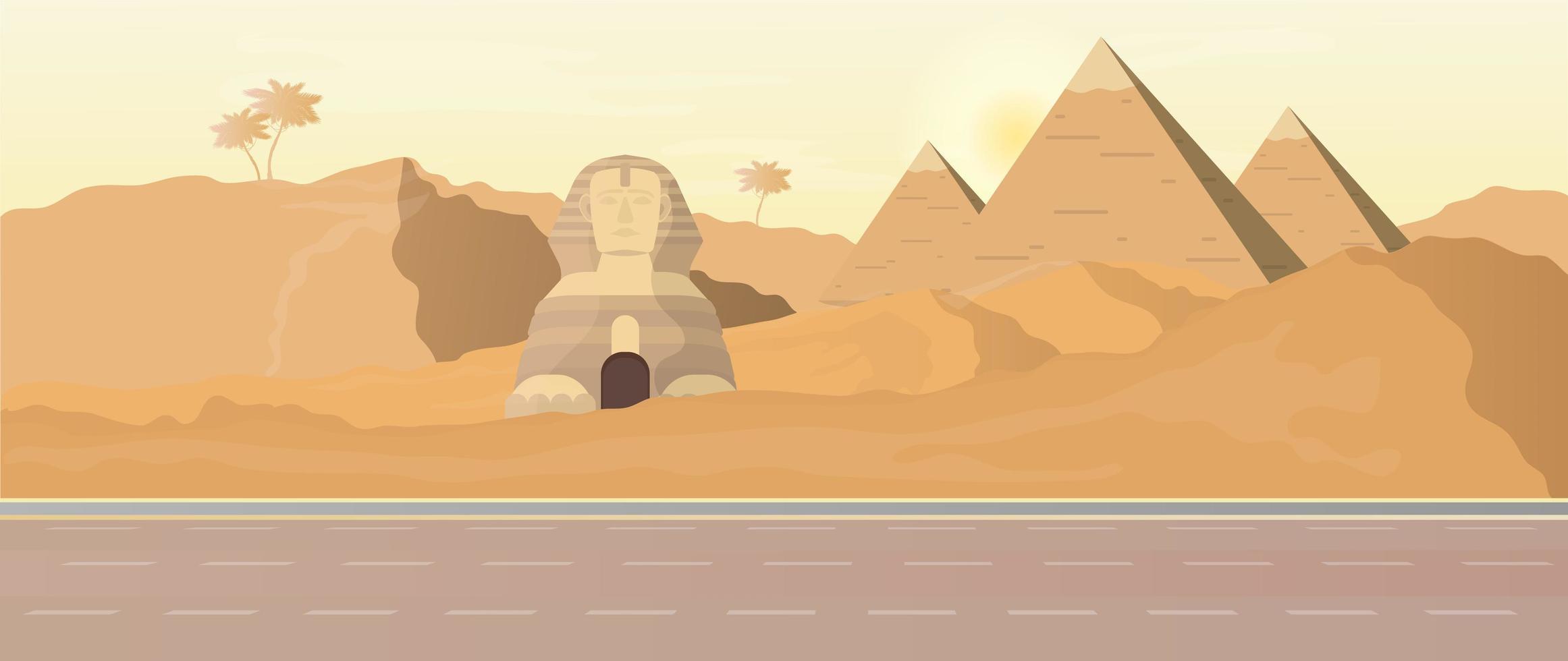 Panorama of the ancient Egyptian pyramids. Vector illustration.