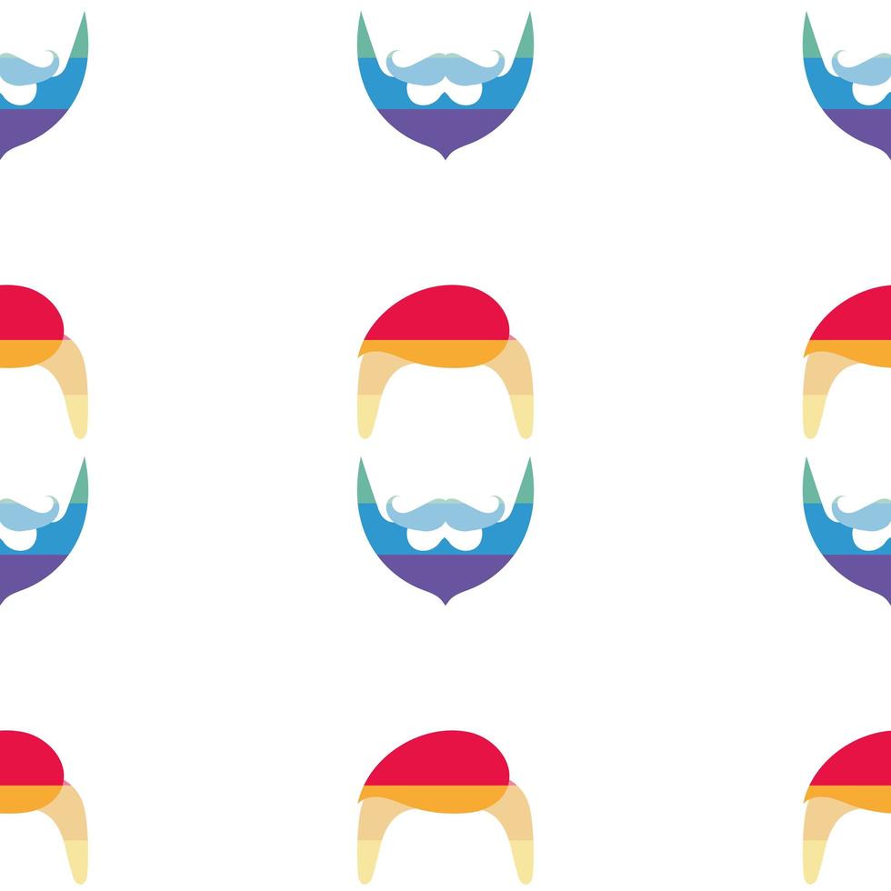 patrón sin costuras. contorno de rostro masculino con colores lgbt. logo hombre con barba para temas lgbt. vector. vector