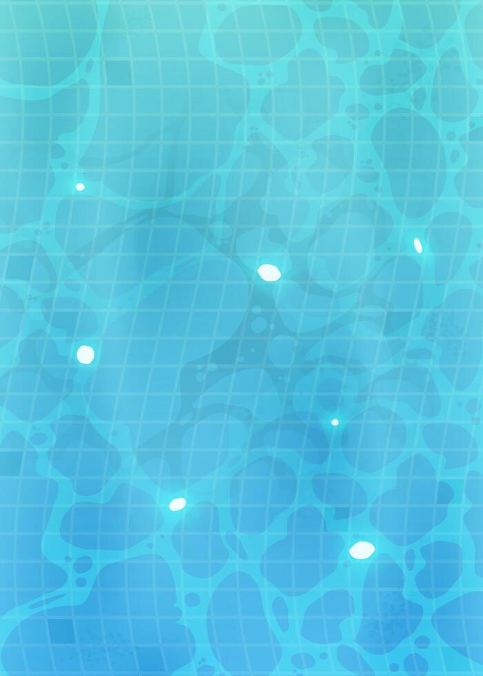 Swimming pool bottom caustics ripple and flow with waves background. Texture of water surface. Overhead view. Summer background. Vector