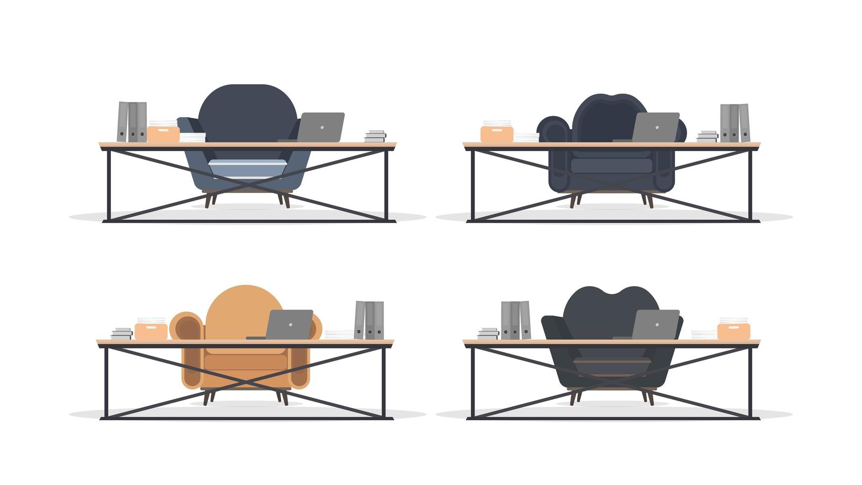 Loft style table. Vintage armchair in flat style. Workplace, books, documents, laptop. Vector. vector