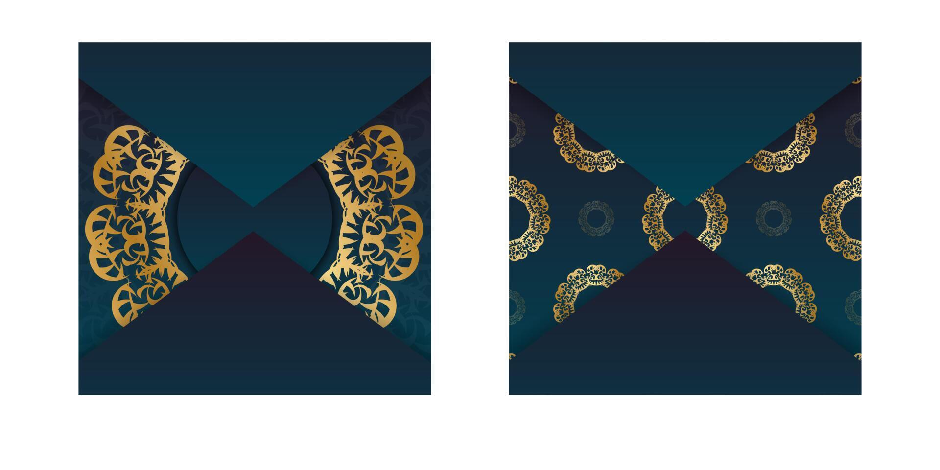 Golden oriental pattern on blue and black background vector