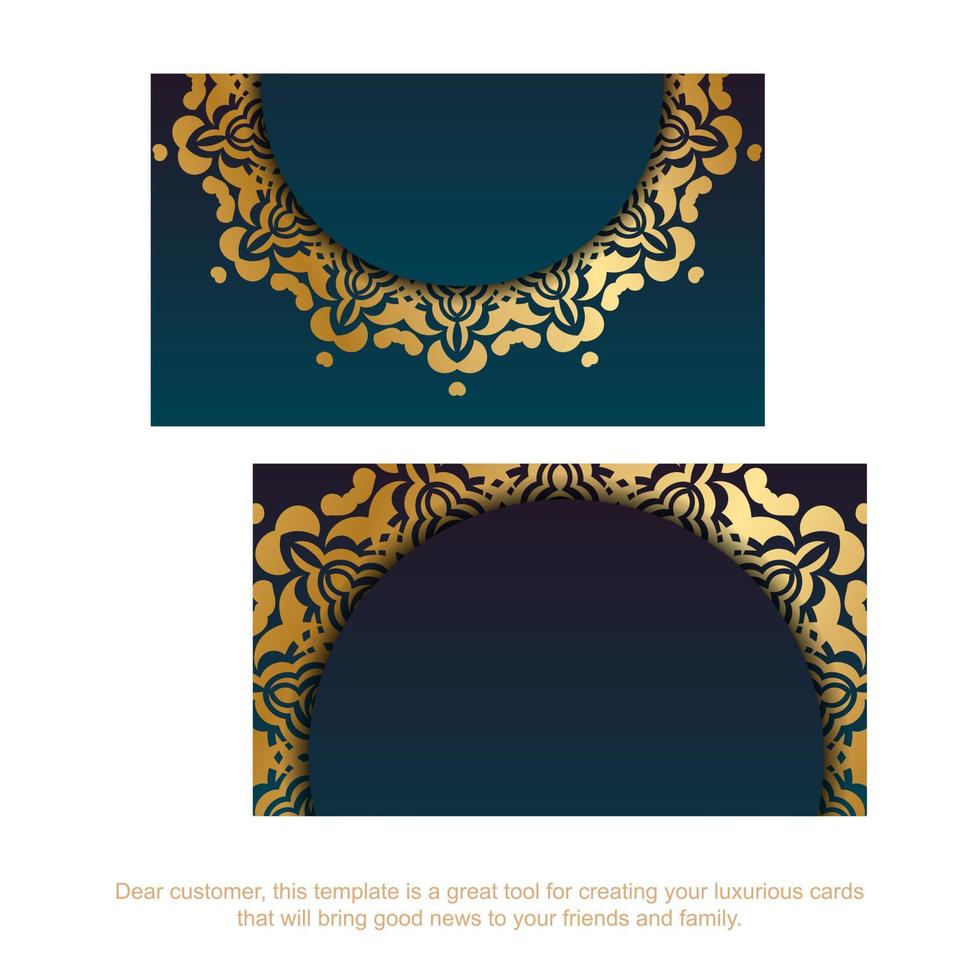 Gradient blue business card with luxurious gold ornaments for your personality. vector