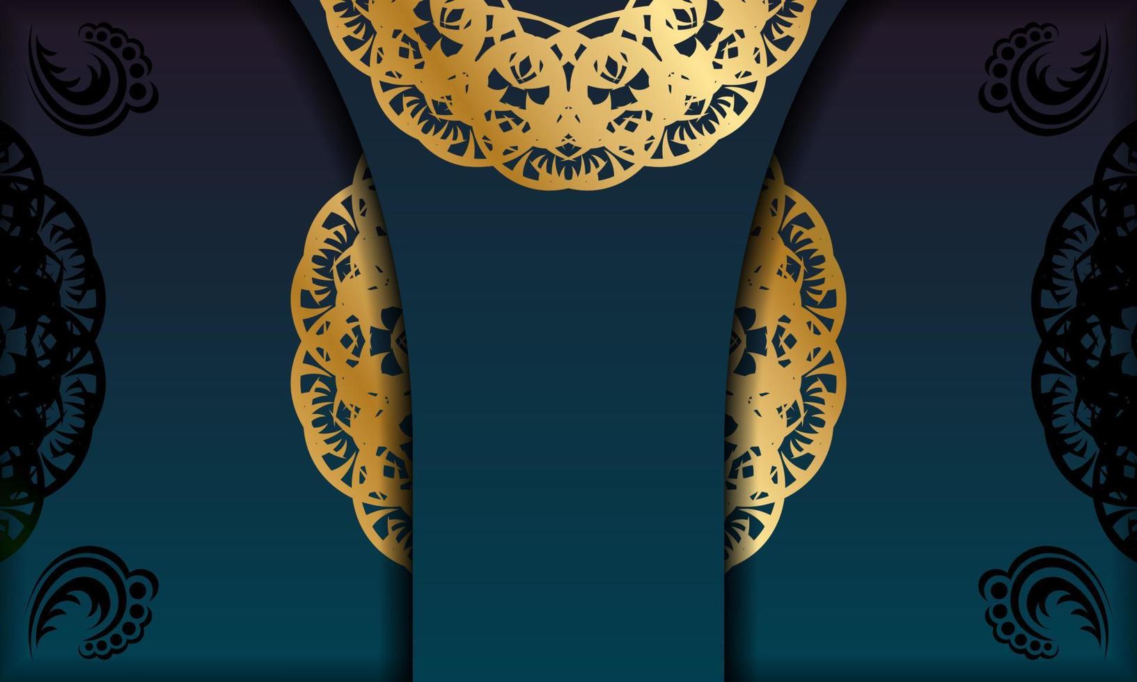 Banner degradado azul con patrón dorado vintage y espacio para su logotipo vector