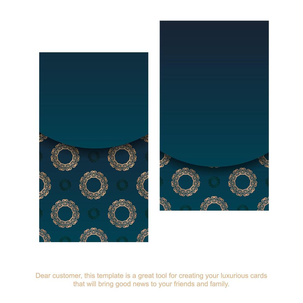 Blue gradient business card with Indian gold pattern for your personality. vector