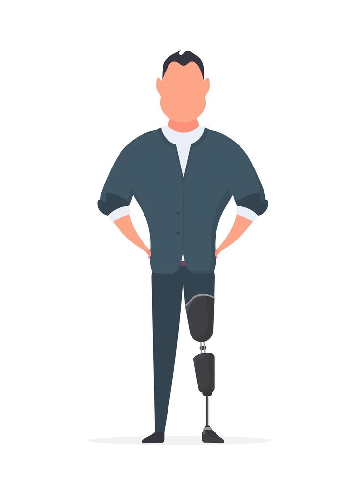 A man with a prosthetic leg. Guy with a leg implant. Isolated. . vector
