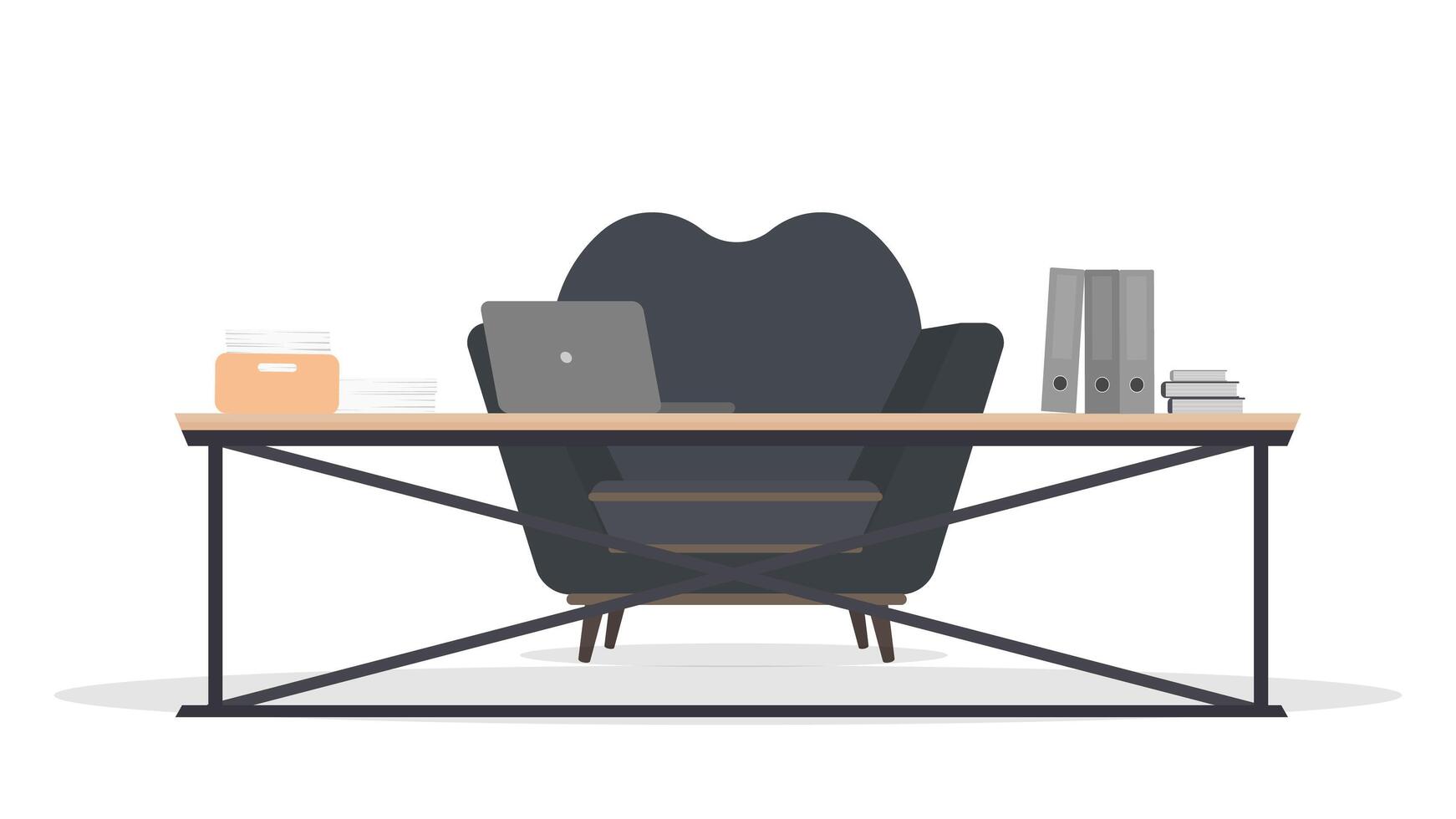 Office chair with laptop and books on a desk vector