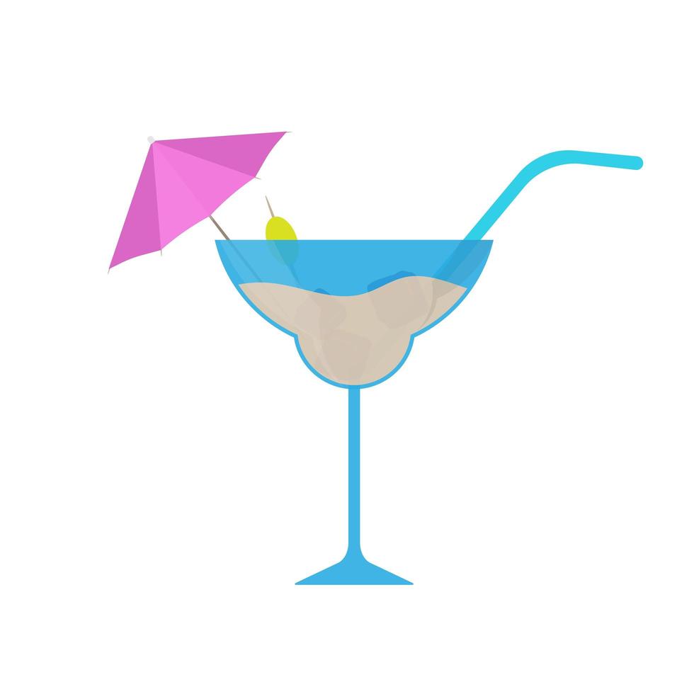 Cocktail with umbrella, olive and straw in a flat style. Cocktail icon. Isolated. Vector. vector