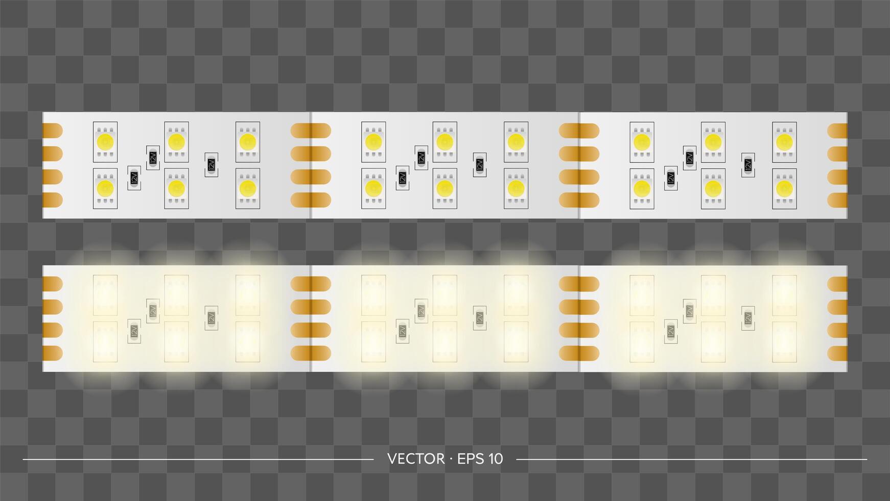 tira de led ardiente. Apagó la tira de led de cerca. vector realista.